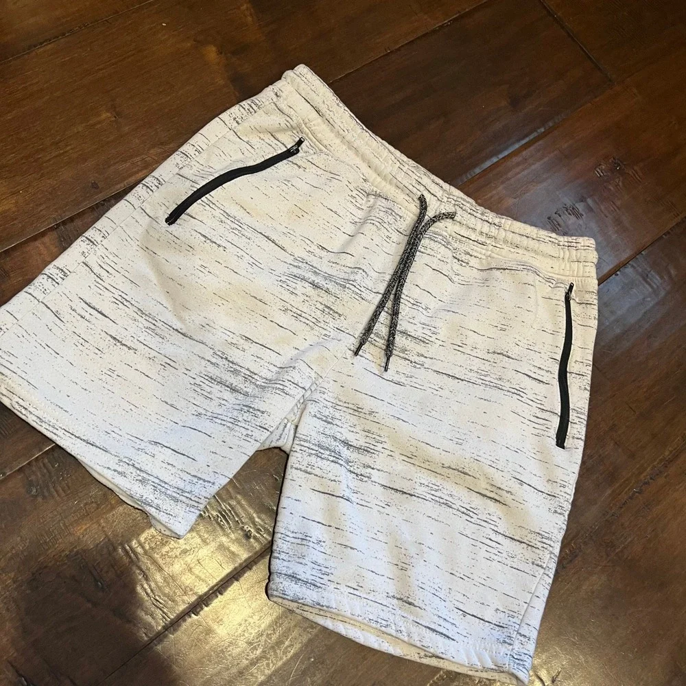 Brooklyn Cloth The Knit Short Mens Large White Black Space Dye Zipper Pockets